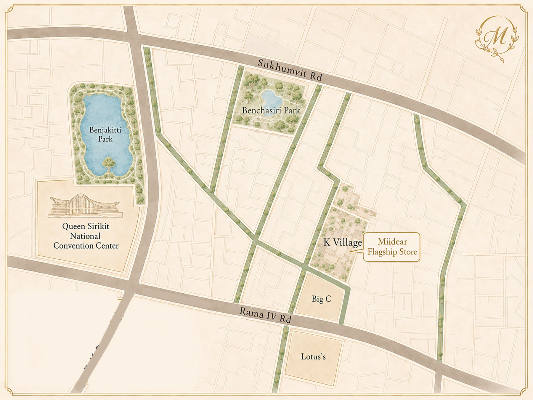 Curated illustrated map for Miidear Flagship Store at K Village, Sukhumvit 26, Bangkok